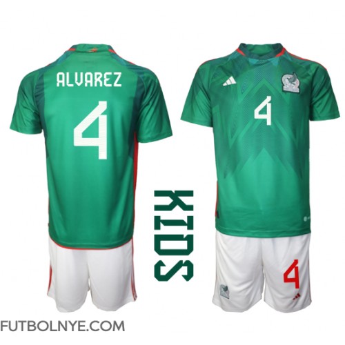 Camiseta México Edson Alvarez #4 Primera Equipación para niños Mundial 2022 manga corta (+ pantalones cortos)